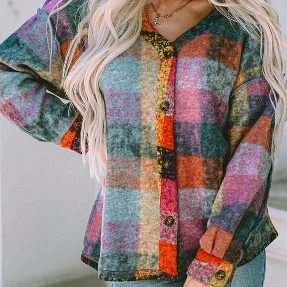 . Jackets & Blazers - Multicolor Casual Womens Allover Print Drop Shoulder Coat